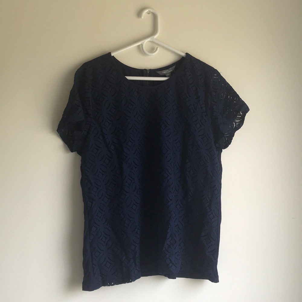 Women’s navy blouse (necklace sold with/without)